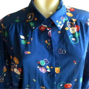 Vintage Blue Floral Button-Up Shirt James Kenrob Dalton Womens Size 16 1X XL 70s